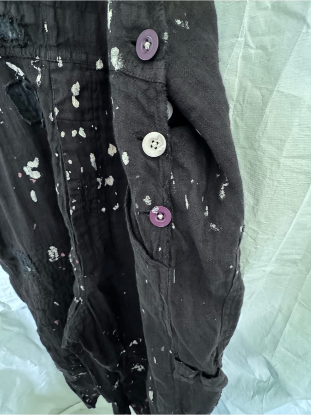 Magnolia Pearl Black Overalls with 'PEACE' Graphic and White Paint Splatter - Picture 6 of 16